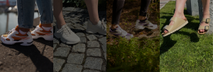 Fyra bilder på rad med skor från Scholl